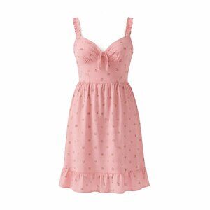 AUW Pink Cherry Print Babydoll Mini Dress M | Cute Y2K Summer Strappy